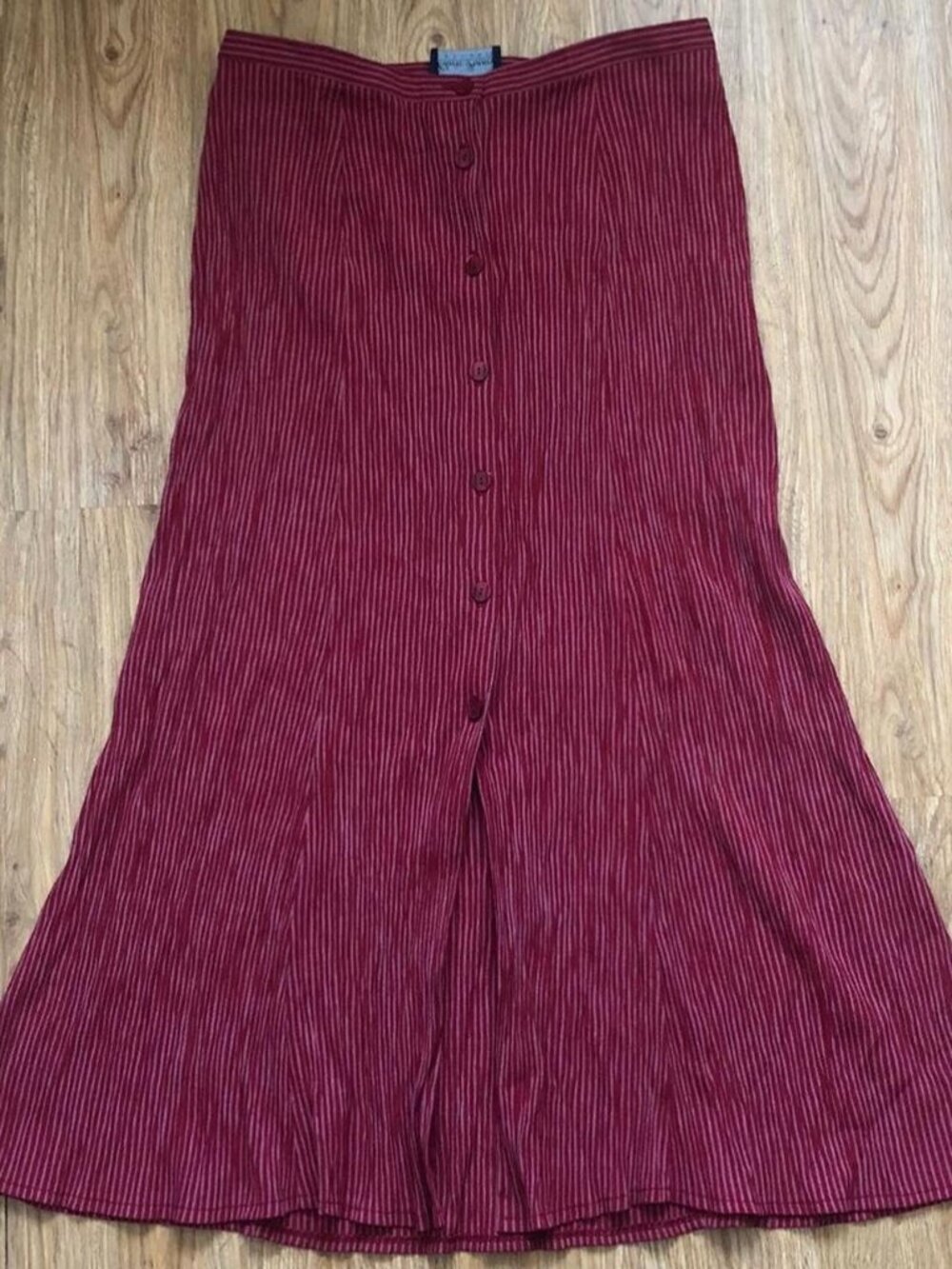 red and white stripped maxi skirt with buttons